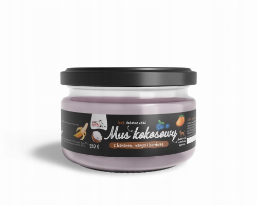 Mus kokosowy dla psa banan mango borówki prebiotyk