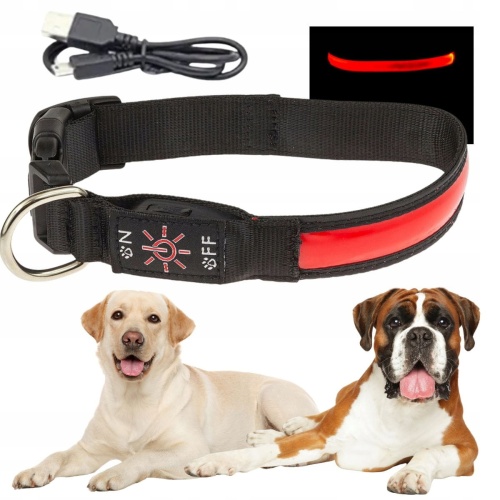Obroża spacerowa dla psa LED świecąca w ciemności ładowana usb XL 48-60cm