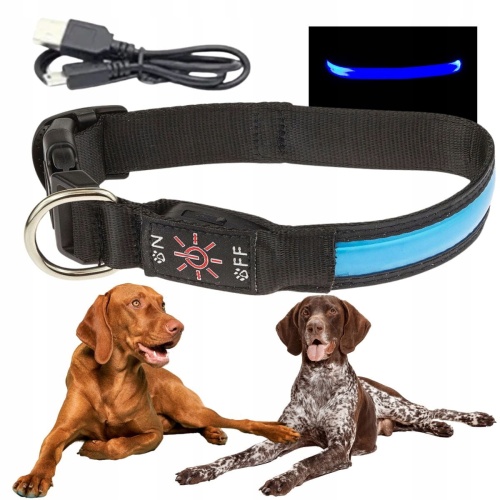 Obroża spacerowa dla psa LED świecąca w ciemności ładowana usb L 38-50cm