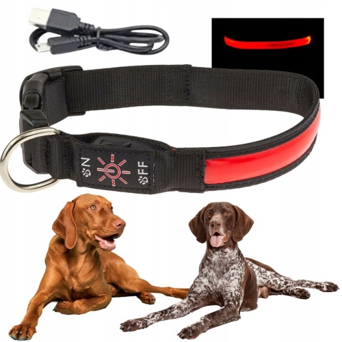 Obroża spacerowa dla psa LED świecąca w ciemności ładowana usb L 38-50cm