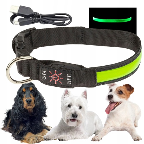Obroża spacerowa dla psa LED świecąca w ciemności ładowana usb M 32-40cm
