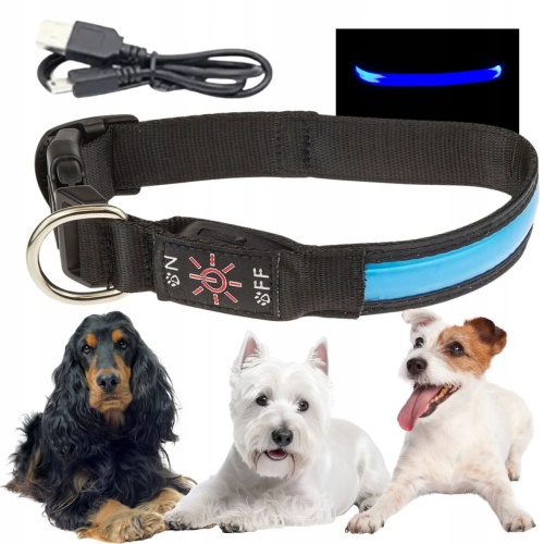 Obroża spacerowa dla psa LED świecąca w ciemności ładowana usb M 32-40cm