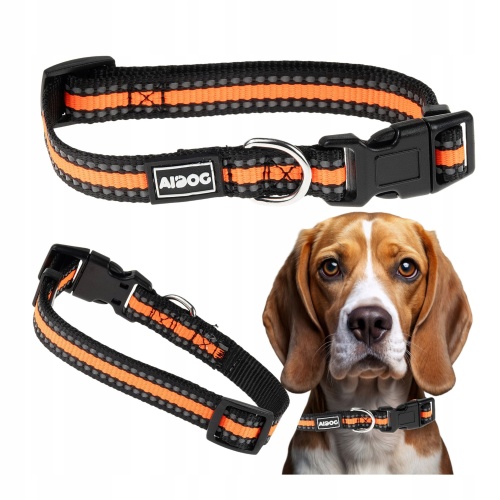 Obroża dla ŚREDNIEGO PSA z ODBLASKOWĄ NITKĄ nie obciera M beagle spaniel